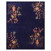 8x10 Navy Pink Green Color Hand Tufted Floral New Zealand Wool  Oriental Rug